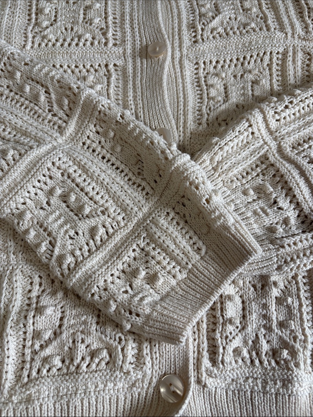 Only Cream Crochet Knit Button-Up Cardigan - Picture 4 of 6